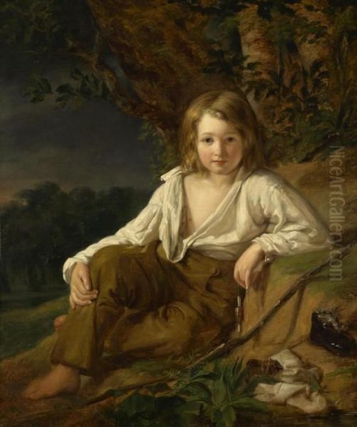 19th Century Copy The Fisher Boy Oil Painting by Friedrich Ritter von Amerling