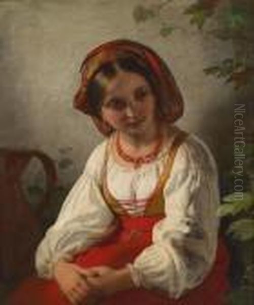 Young Italian Girl Oil Painting by Friedrich Ritter von Amerling