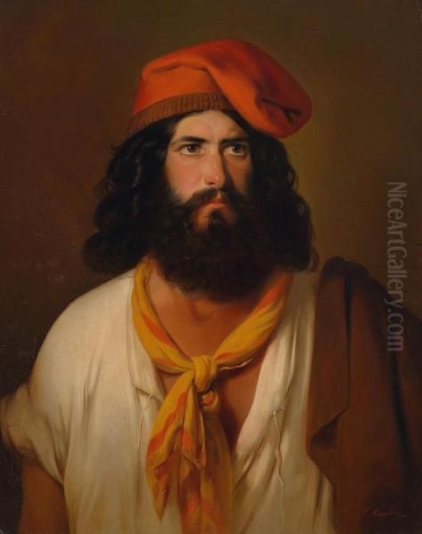 Modell Menecuccio Mit Matrosenkappe Oil Painting by Friedrich Ritter von Amerling