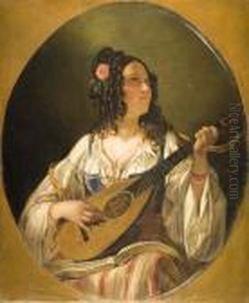 Suonatrice Di Mandolino Oil Painting by Friedrich Ritter von Amerling