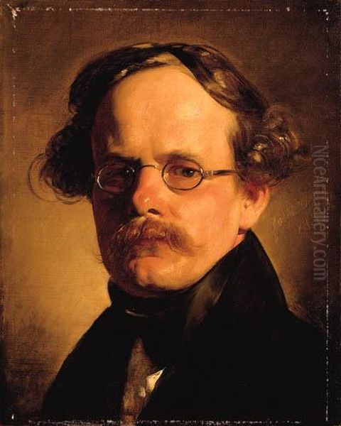 Portrait Of The Engraver Franz Xaver Stber,head-and-shoulders Oil Painting by Friedrich Ritter von Amerling