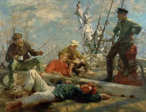 The Midday Rest Sailors Yarning, 1906 Oil Painting by Henry Scott Tuke