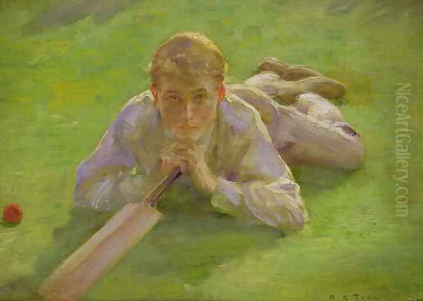 Henry Allen in Cricketing Whites Oil Painting by Henry Scott Tuke