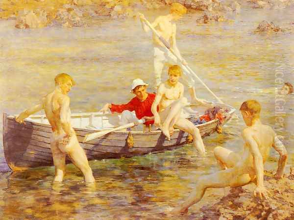 Ruby, Gold And Malachite Oil Painting by Henry Scott Tuke