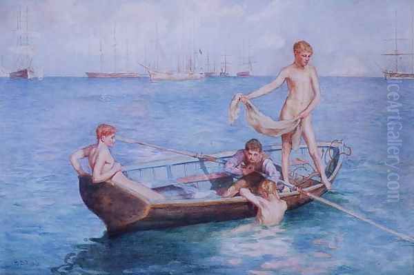 August Blue Oil Painting by Henry Scott Tuke