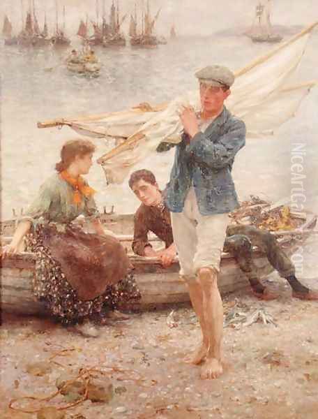 Return from Fishing, 1907 Oil Painting by Henry Scott Tuke