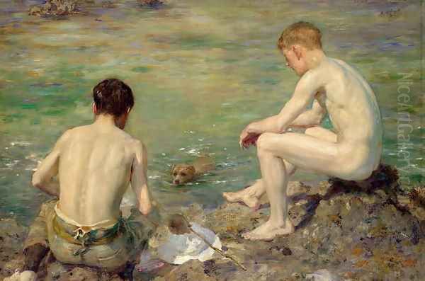 Three Companions Oil Painting by Henry Scott Tuke