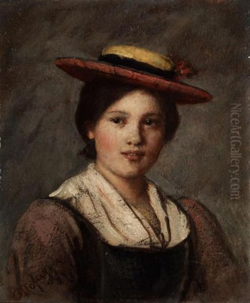 Tiroler Dirndl Mit Strohhut Oil Painting by Franz Von Defregger