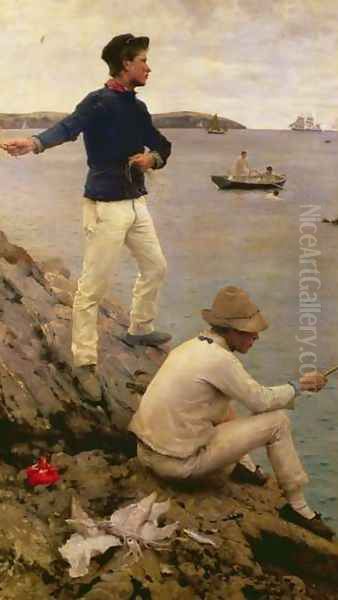 Fisher Boys, Falmouth, 1885 Oil Painting by Henry Scott Tuke