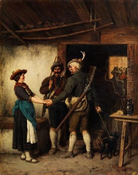 Abschied Der Jager Oil Painting by Franz Von Defregger