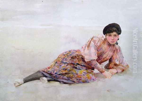 Girl on the Beach Oil Painting by Henry Scott Tuke