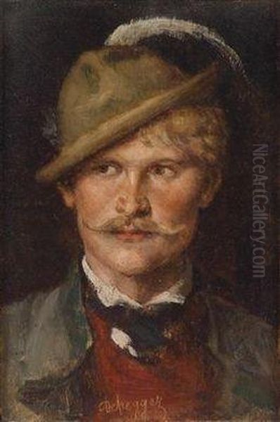 Farm Lad With Hat Oil Painting by Franz Von Defregger