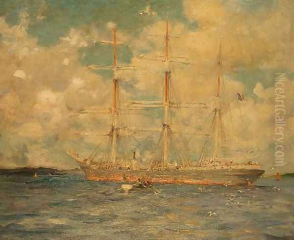 A French Barque in Falmouth Bay, 1902 Oil Painting by Henry Scott Tuke