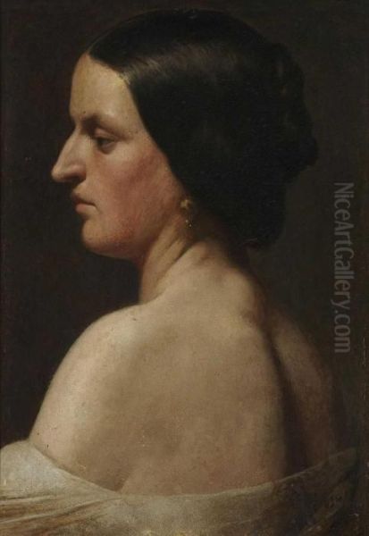 Portratstudie Einer Jungen Dame Im Profil Nach Links. Oil Painting by Franz Von Defregger