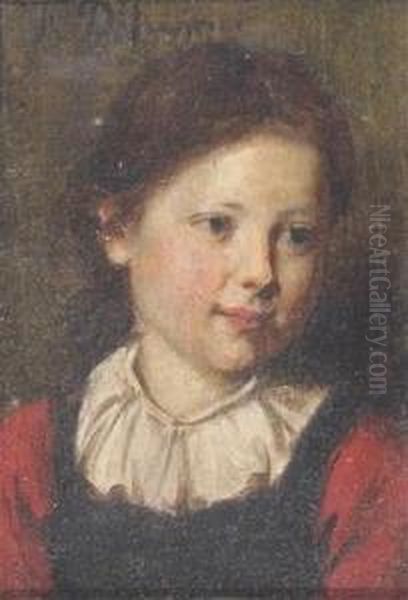 Portrait Of A Young Girl, Headand Shoulders Oil Painting by Franz Von Defregger