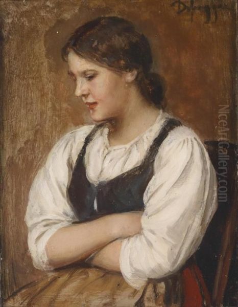 Young Girl With Her Arms Crossed Oil Painting by Franz Von Defregger