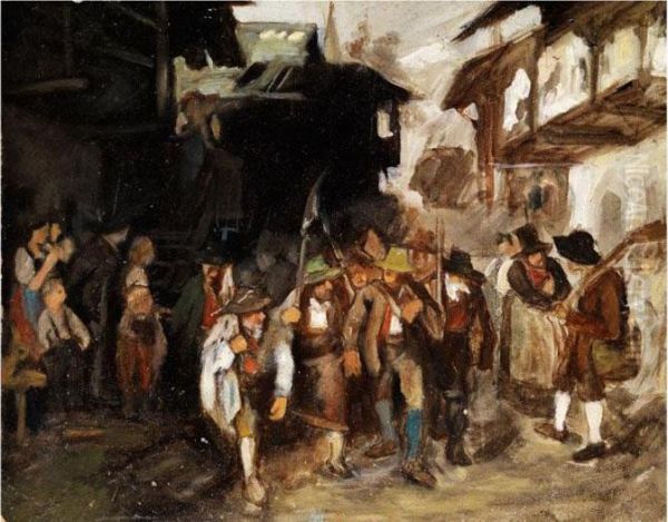 Das Letzte Aufgebot Oil Painting by Franz Von Defregger