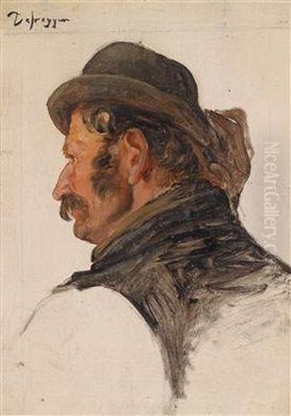 Mannerkopf Im Profil Oil Painting by Franz Von Defregger