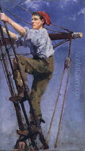 Going Aloft, c.1886 Oil Painting by Henry Scott Tuke