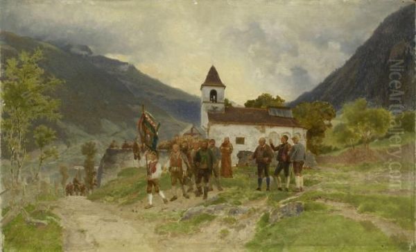 Andreas Hofer Mit Seinen Gefolgsleuten Oil Painting by Franz Von Defregger