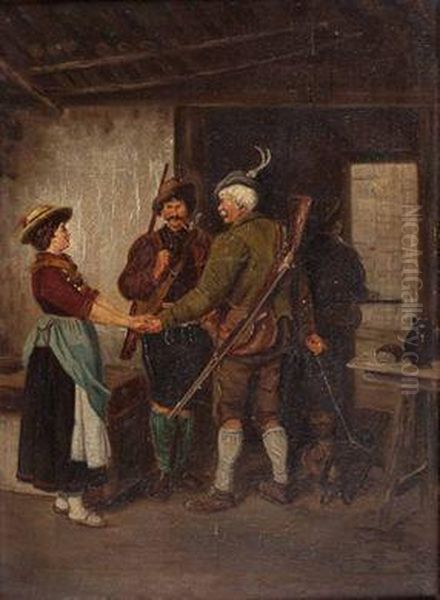 Abschied Zur Jagd Oil Painting by Franz Von Defregger