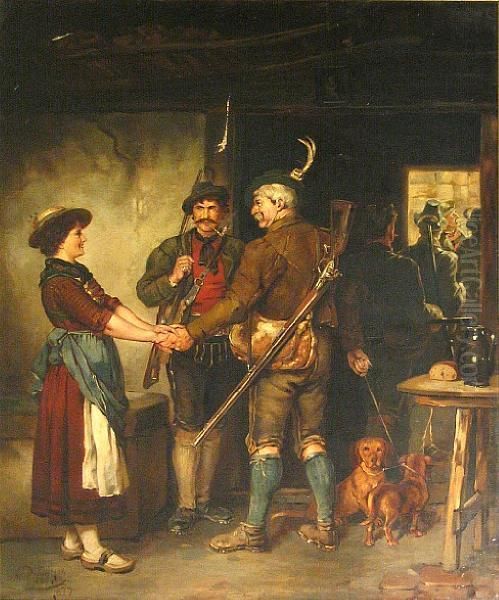 Abschied Der Jager Oil Painting by Franz Von Defregger