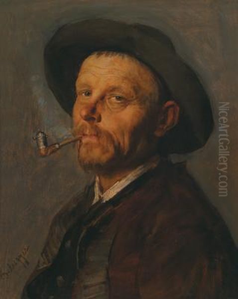 Uomo Con Pipa Oil Painting by Franz Von Defregger