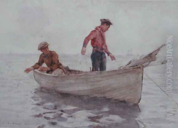 Boys fishing off Newlyn, 1920 Oil Painting by Henry Scott Tuke