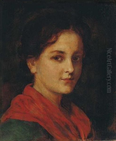 Portrait Of A Girl Oil Painting by Franz Von Defregger