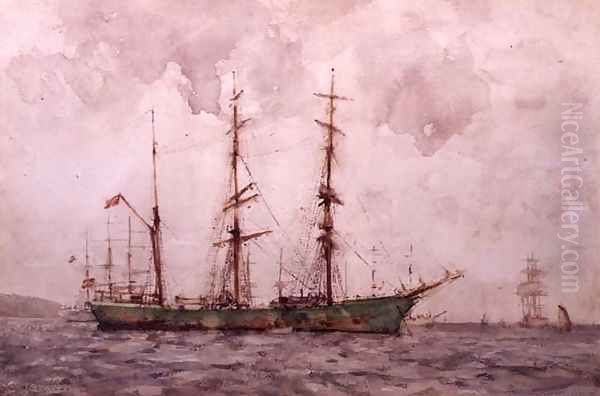 Danish Barque, Falmouth Harbour Oil Painting by Henry Scott Tuke