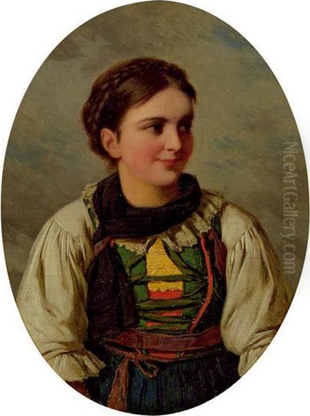 Tiroler Dirndl Oil Painting by Franz Von Defregger