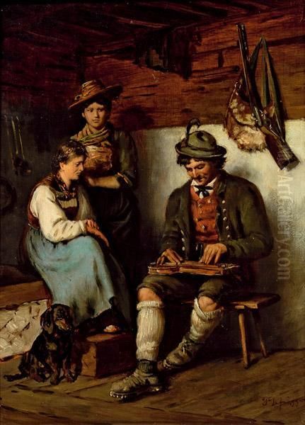 Der Zitherspieler Oil Painting by Franz Von Defregger