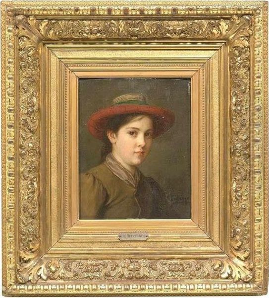 Portrait Of A Young Girl Oil Painting by Franz Von Defregger