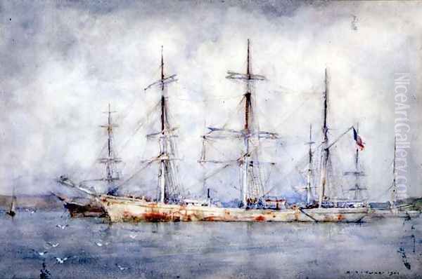 Schooner at Anchor Oil Painting by Henry Scott Tuke