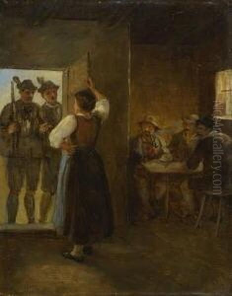 Ankunft Der Jager. Oil Painting by Franz Von Defregger