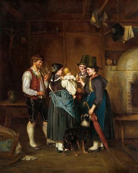 Der Besuch Der Tanten Oil Painting by Franz Von Defregger