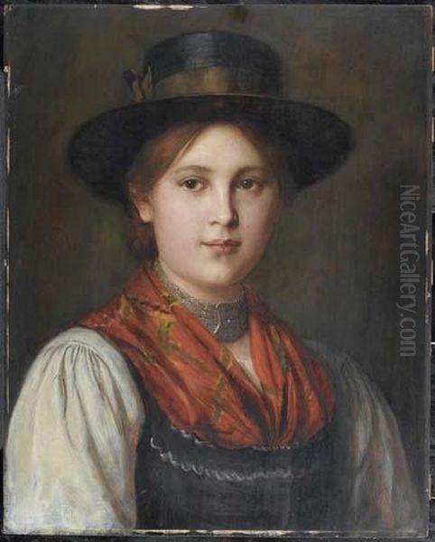 Peasant Girl. Oil Painting by Franz Von Defregger