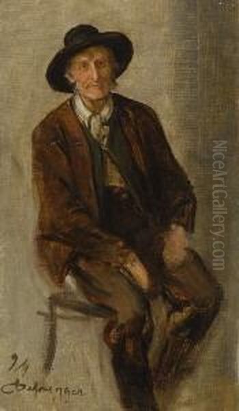 Sitzender Bauer. Oil Painting by Franz Von Defregger