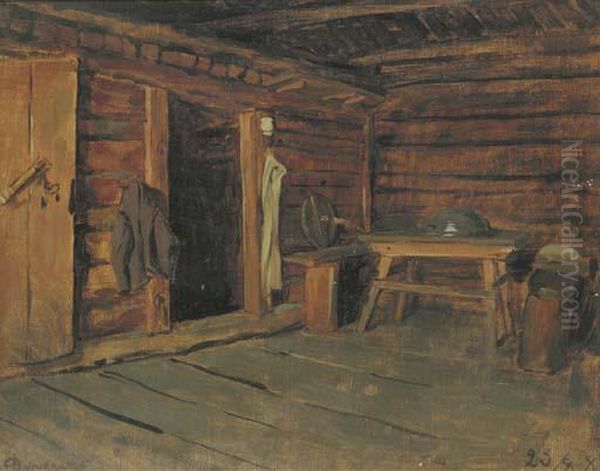 Eine Kasestube: A Cabin Interior Oil Painting by Franz Von Defregger