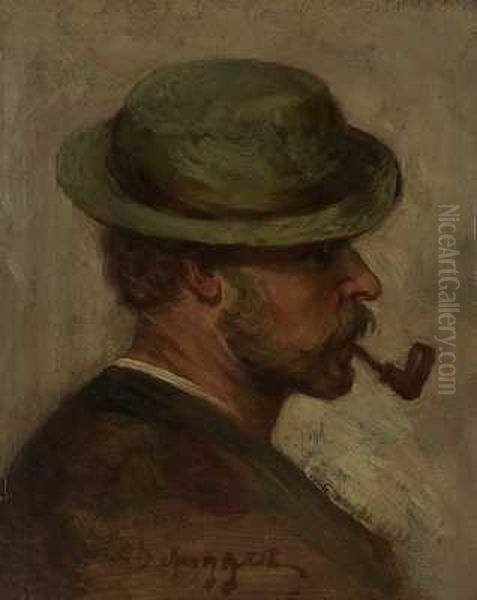 Profilportrait Eines Bartigen Mannes Mit Hut Und Pfeife Oil Painting by Franz Von Defregger