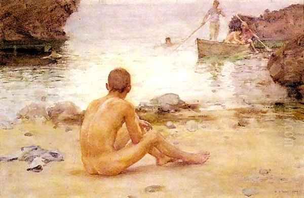 Seated Nude on a Beach 1900 Oil Painting by Henry Scott Tuke