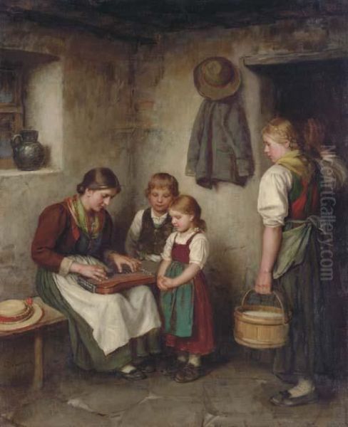 The Music Lesson Oil Painting by Franz Von Defregger