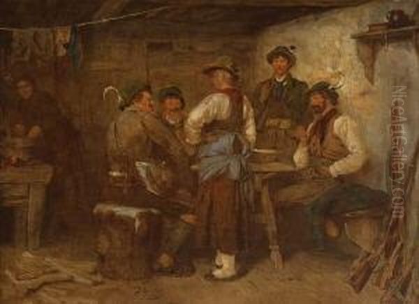 Die Wilderer In Der
 Sennhutte Oil Painting by Franz Von Defregger