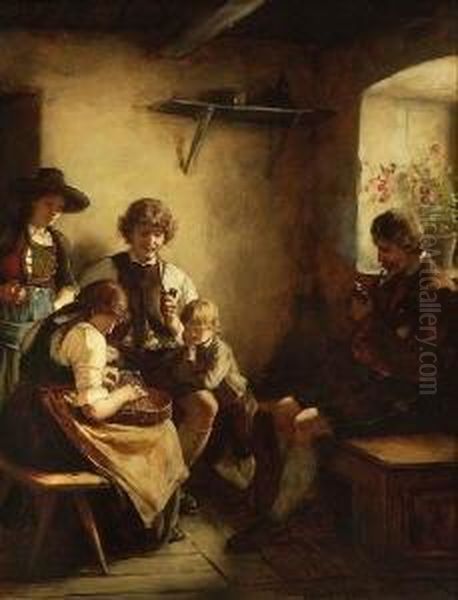 Familienidyll. Oil Painting by Franz Von Defregger