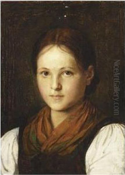 A Portrait Of A Girl Oil Painting by Franz Von Defregger