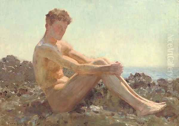 The Sun-bather Oil Painting by Henry Scott Tuke