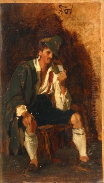 Portrait Of A Man Smoking A Pipe Oil Painting by Franz Von Defregger