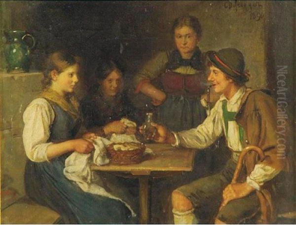 At The Pub Oil Painting by Franz Von Defregger