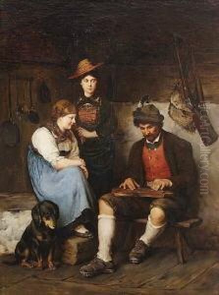 Der Zitherspieler. Oil Painting by Franz Von Defregger