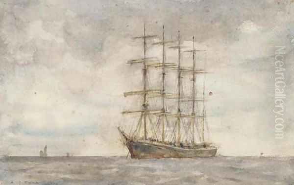 A windjammer lying at anchor 2 Oil Painting by Henry Scott Tuke